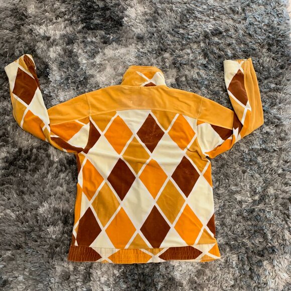 Vintage POPOLO Orange, Brown and White checkered Zip up sweater. Size XL - Picture 6 of 9
